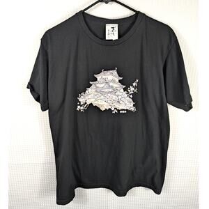 Japan XL Black T Shirt Himeji Castle Cherry Blossom Made in Japan Graphic Tee
